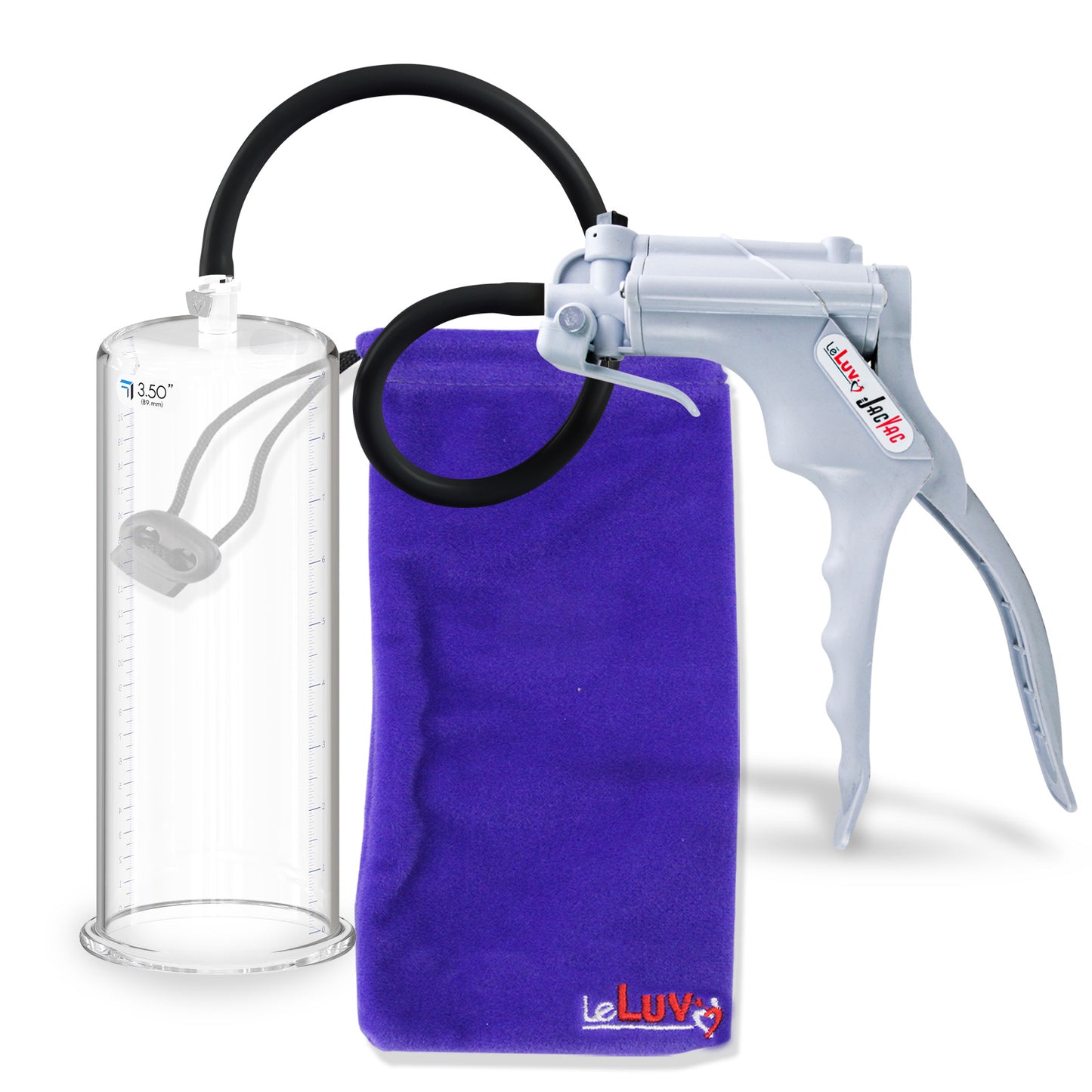 Jacvac Penis Pump | Grey NPT Handle, Silicone Hose | 9" x 3.50" Round Flange Cylinder 