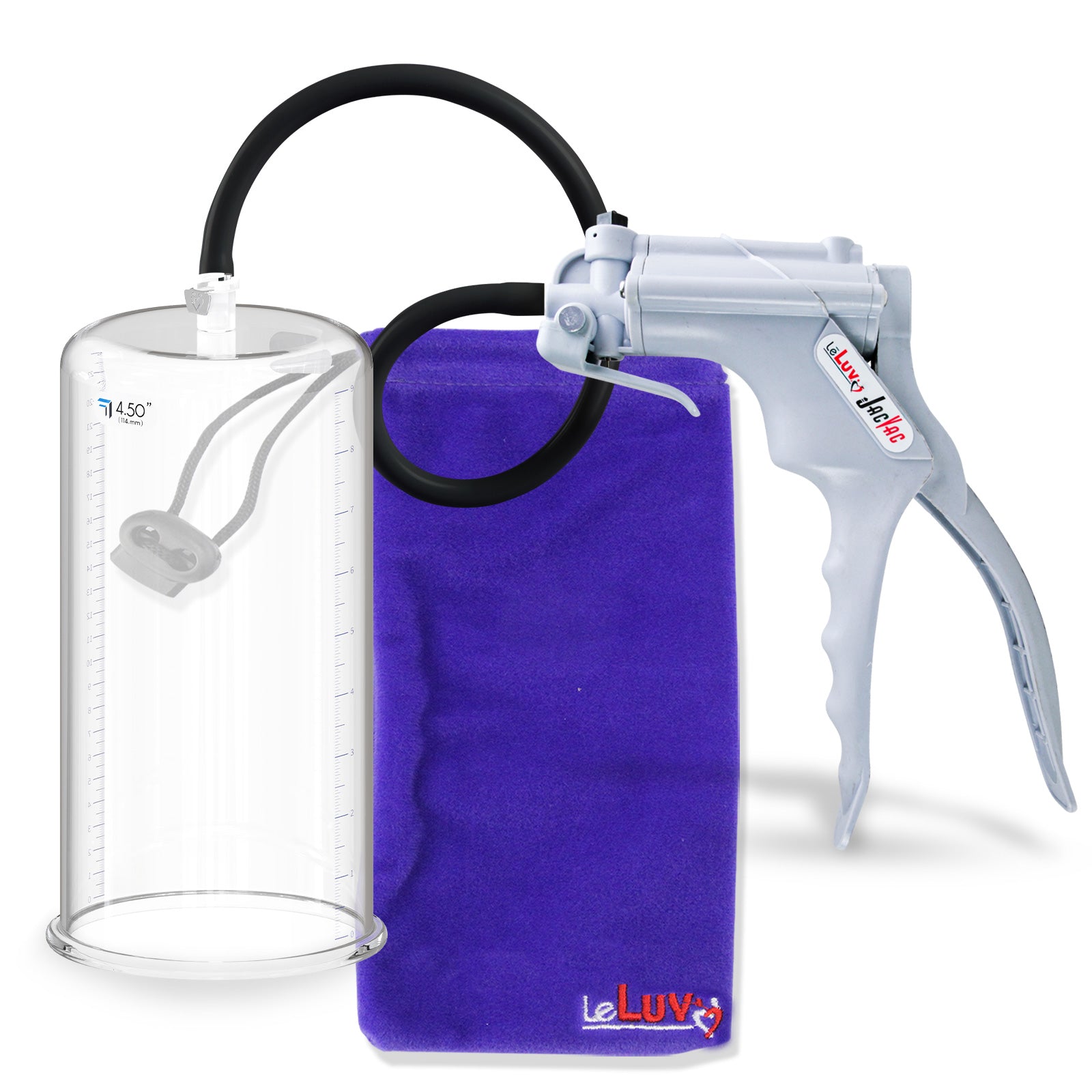 Jacvac Penis Pump | Grey NPT Handle, Silicone Hose | 9" x 4.50" Round Flange Cylinder 
