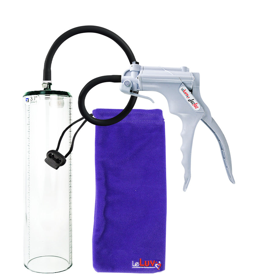 Jacvac Penis Pump | Grey NPT Handle, Silicone Hose | 12" x 3.1" Thick-Walled Penis Cylinder