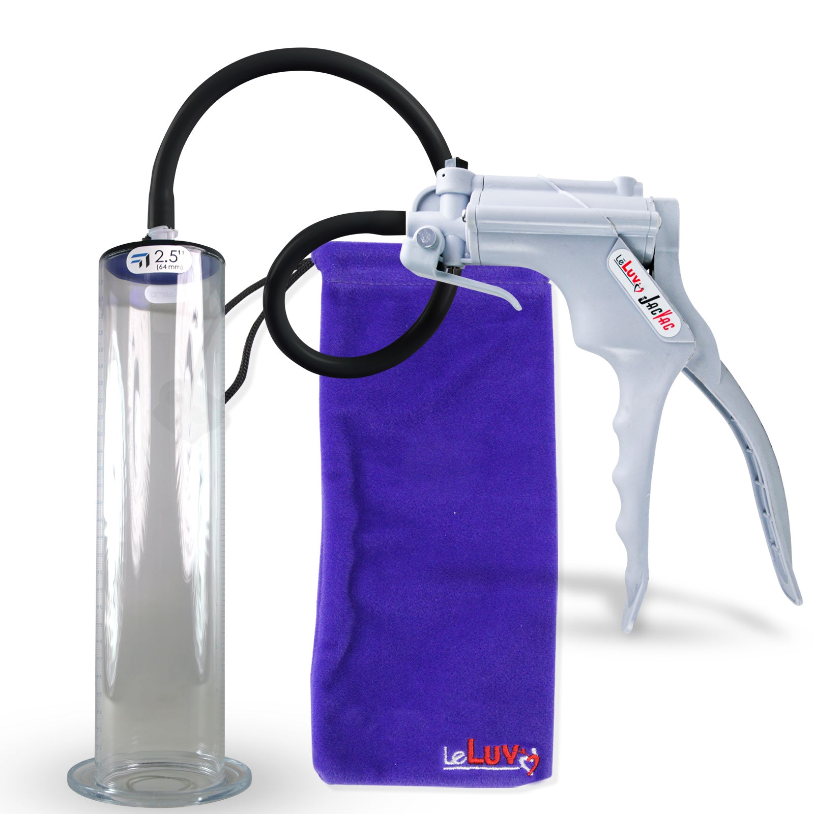 Jacvac Penis Pump | Grey NPT Handle, Silicone Hose | 12" x 2.50" Wide Flange Cylinder