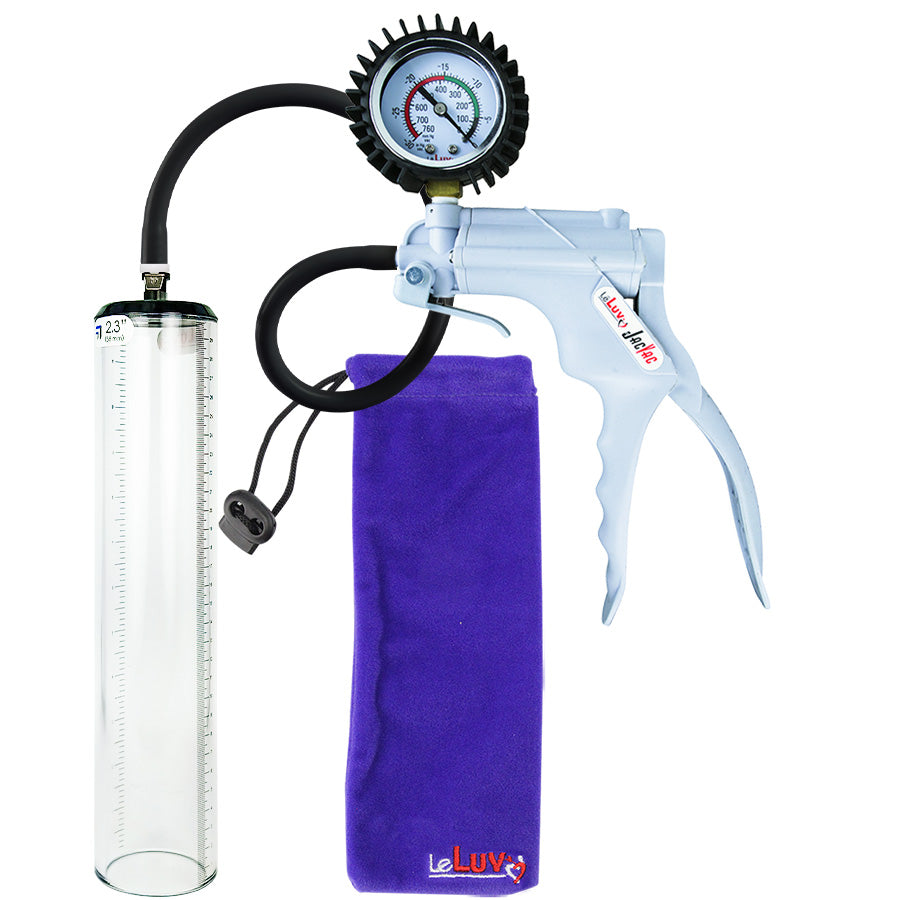 Jacvac Penis Pump | Grey NPT Handle + Protected Gauge, Silicone Hose | 12" x 2.3" Thick-Walled Penis Cylinder