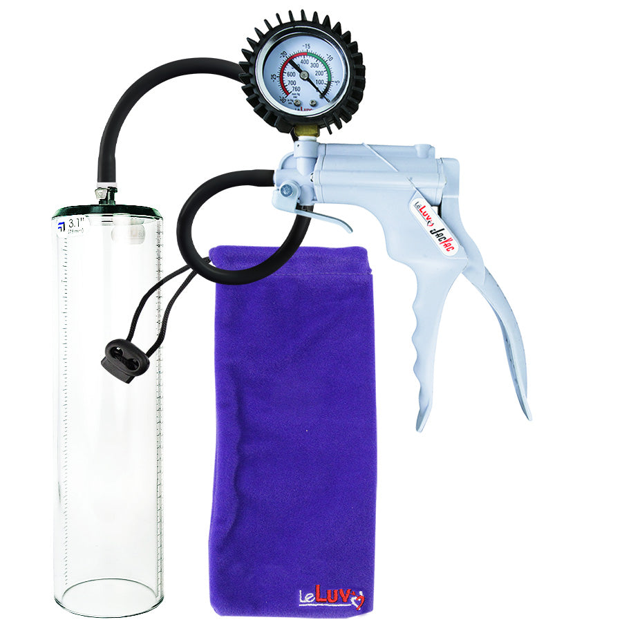 Jacvac Penis Pump | Grey NPT Handle + Protected Gauge, Silicone Hose | 12" x 3.1" Thick-Walled Penis Cylinder
