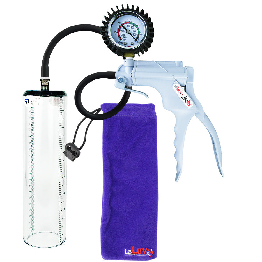 Jacvac Penis Pump | Grey NPT Handle + Protected Gauge, Silicone Hose | 9" x 2.3" Thick-Walled Penis Cylinder