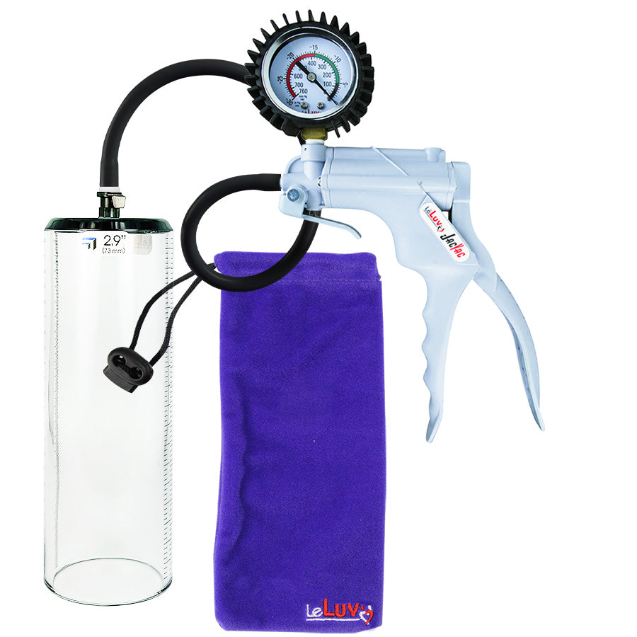 Jacvac Penis Pump | Grey NPT Handle + Protected Gauge, Silicone Hose | 9" x 2.9" Thick-Walled Penis Cylinder