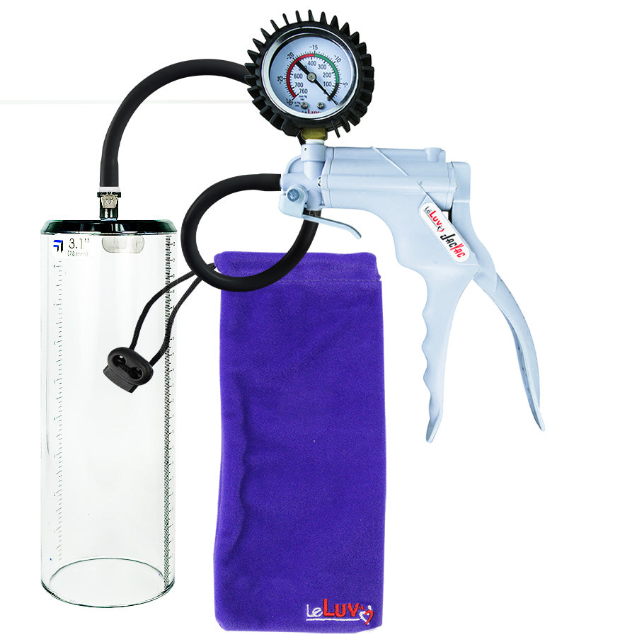 Jacvac Penis Pump | Grey NPT Handle + Protected Gauge, Silicone Hose | 9" x 3.1" Thick-Walled Penis Cylinder