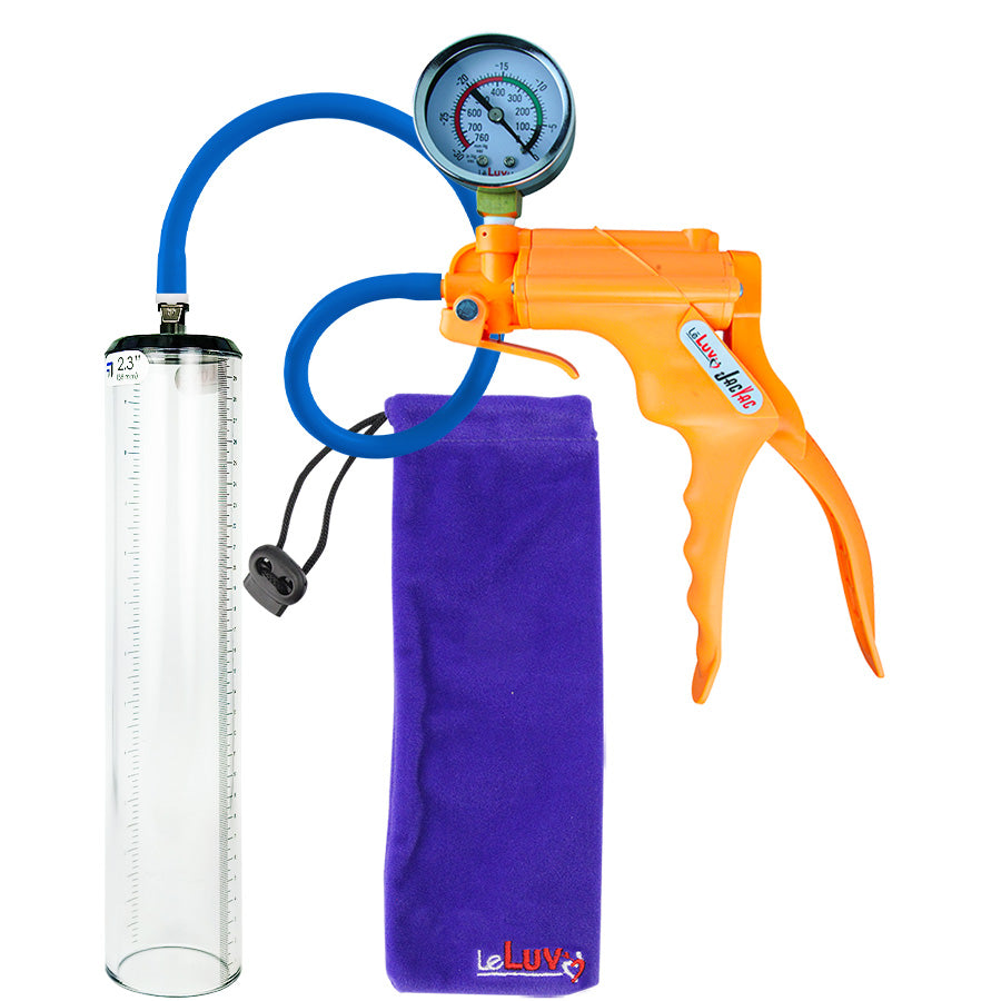 Jacvac Penis Pump | Orange NPT Handle + Gauge, Silicone Hose | 12" x 2.3" Thick-Walled Penis Cylinder