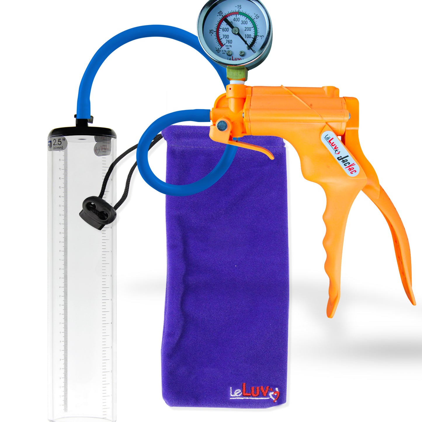 Jacvac Penis Pump | Orange NPT Handle + Gauge, Silicone Hose | 12" x 2.5" Thick-Walled Penis Cylinder