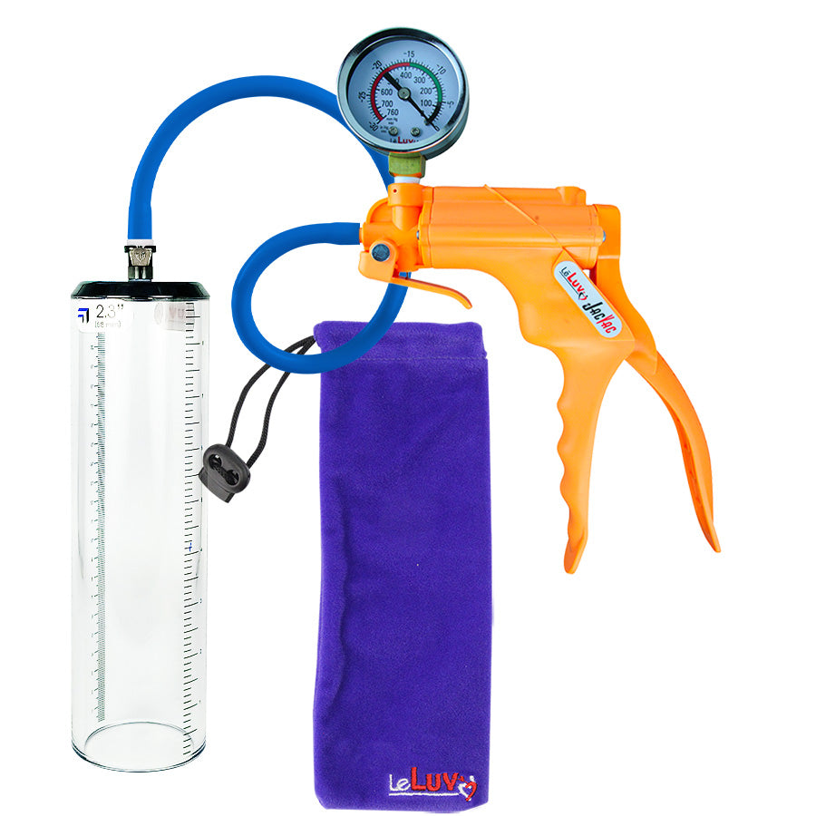 Jacvac Penis Pump | Orange NPT Handle + Gauge, Silicone Hose | 9" x 2.3" Thick-Walled Penis Cylinder
