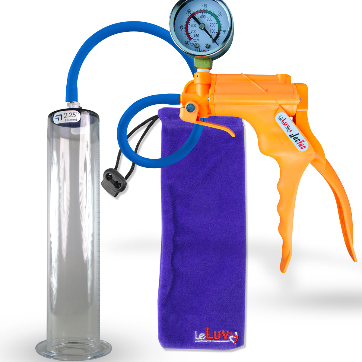 Jacvac Penis Pump | Orange NPT Handle + Gauge, Silicone Hose | 12" x 2.25" Wide Flange Cylinder