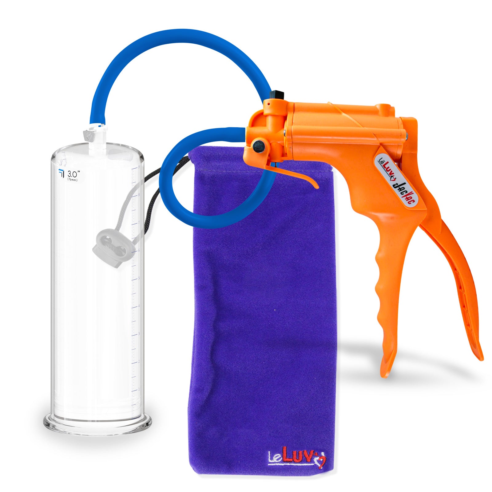 Jacvac Penis Pump | Orange NPT Handle, Silicone Hose | 9" x 3.00" Round Flange Cylinder 