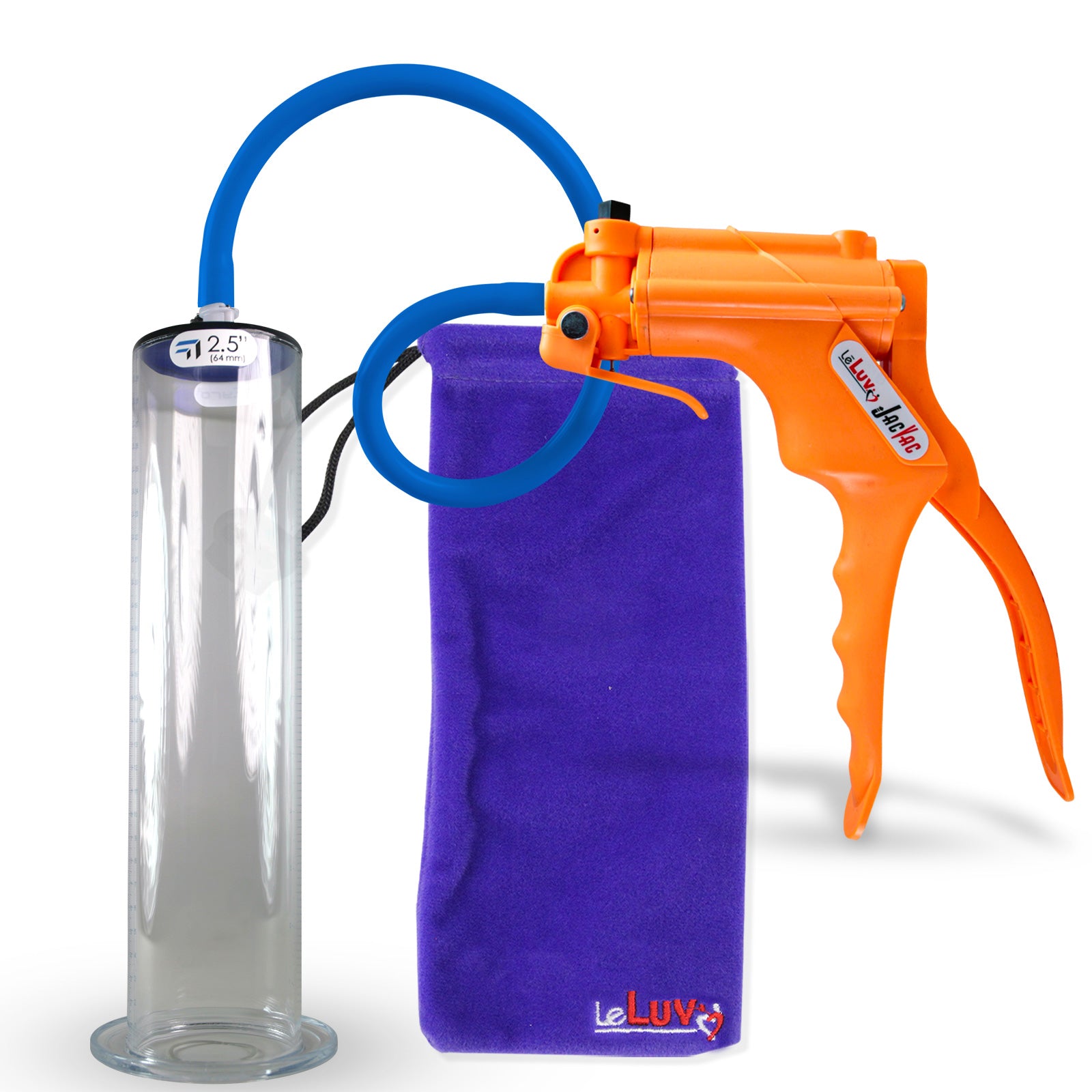 Jacvac Penis Pump | Orange NPT Handle, Silicone Hose | 12" x 2.50" Wide Flange Cylinder