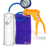 Jacvac Penis Pump | Orange NPT Handle + Protected Gauge, Silicone Hose | 12" x 3.50" Round Flange Cylinder 
