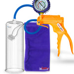 Jacvac Penis Pump | Orange NPT Handle + Protected Gauge, Silicone Hose | 12" x 3.70" Round Flange Cylinder 