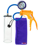 Jacvac Penis Pump | Orange NPT Handle + Protected Gauge, Silicone Hose | 9" x 2.7" Thick-Walled Penis Cylinder