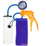 Jacvac Penis Pump | Orange NPT Handle + Protected Gauge, Silicone Hose | 9" x 2.9" Thick-Walled Penis Cylinder