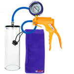Jacvac Penis Pump | Orange NPT Handle + Protected Gauge, Silicone Hose | 9" x 3.1" Thick-Walled Penis Cylinder