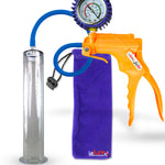 Jacvac Penis Pump | Orange NPT Handle + Protected Gauge, Silicone Hose | 12" x 2.00" Wide Flange Cylinder