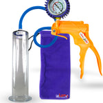 Jacvac Penis Pump | Orange NPT Handle + Protected Gauge, Silicone Hose | 12" x 2.50" Wide Flange Cylinder
