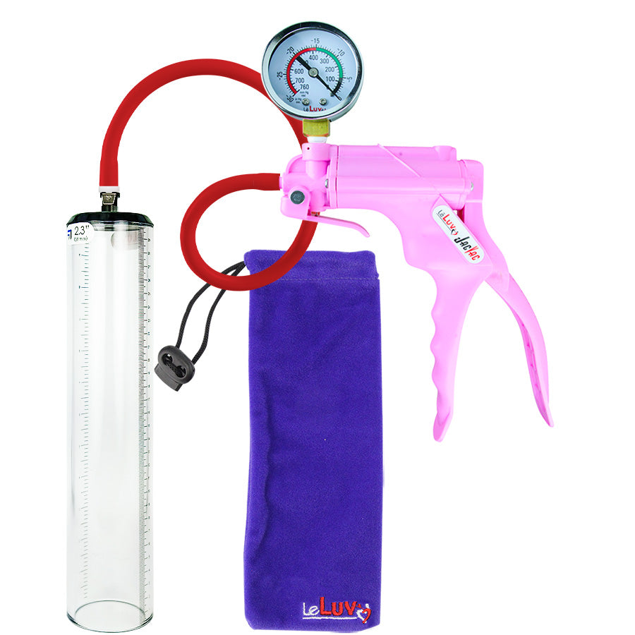 Jacvac Penis Pump | Pink NPT Handle + Gauge, Silicone Hose | 12" x 2.3" Thick-Walled Penis Cylinder