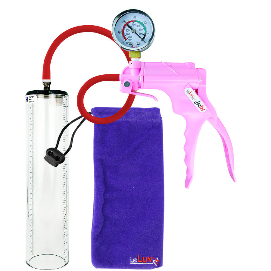 Jacvac Penis Pump | Pink NPT Handle + Gauge, Silicone Hose | 12" x 2.7" Thick-Walled Penis Cylinder