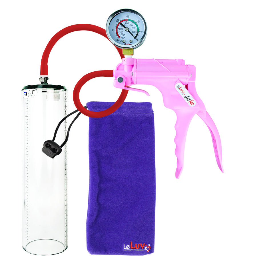 Jacvac Penis Pump | Pink NPT Handle + Gauge, Silicone Hose | 12" x 3.1" Thick-Walled Penis Cylinder