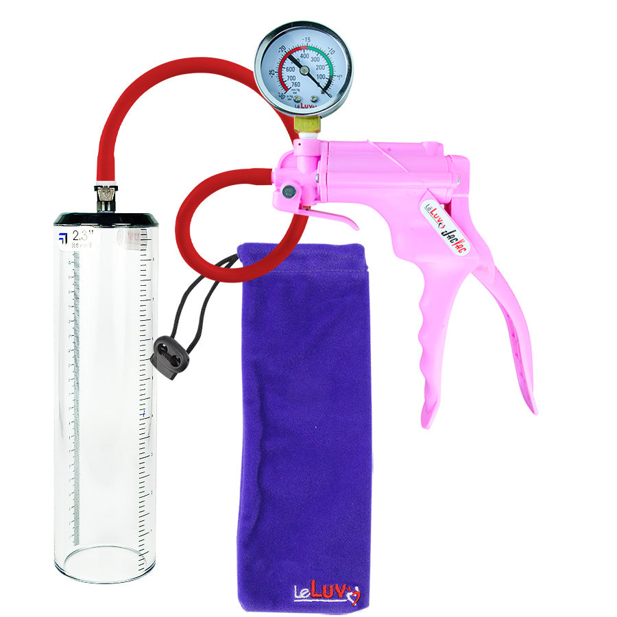 Jacvac Penis Pump | Pink NPT Handle + Gauge, Silicone Hose | 9" x 2.3" Thick-Walled Penis Cylinder