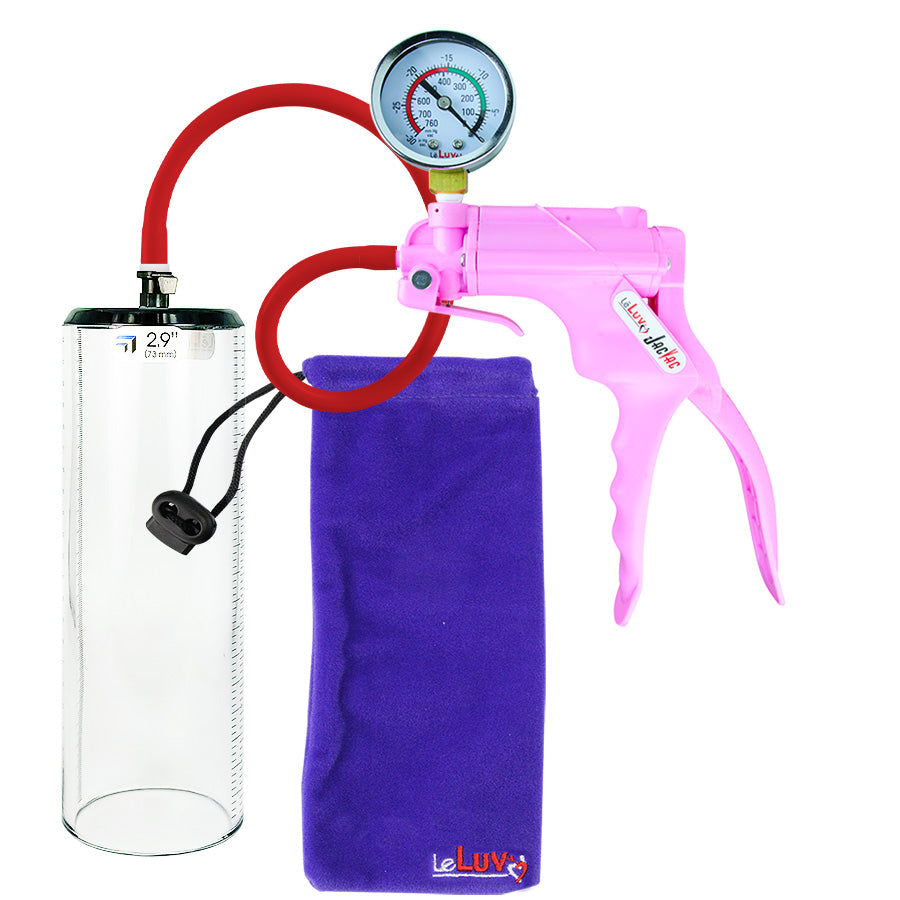 Jacvac Penis Pump | Pink NPT Handle + Gauge, Silicone Hose | 9" x 2.9" Thick-Walled Penis Cylinder