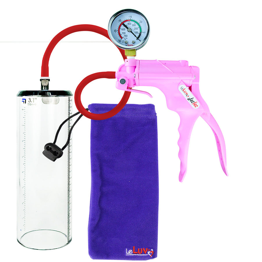 Jacvac Penis Pump | Pink NPT Handle + Gauge, Silicone Hose | 9" x 3.1" Thick-Walled Penis Cylinder