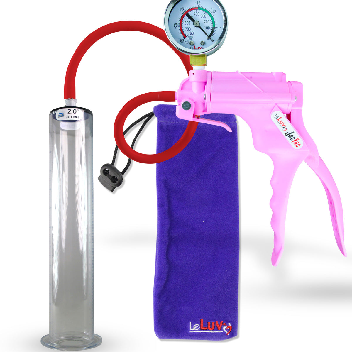 Jacvac Penis Pump | Pink NPT Handle + Gauge, Silicone Hose | 12" x 2.00" Wide Flange Cylinder