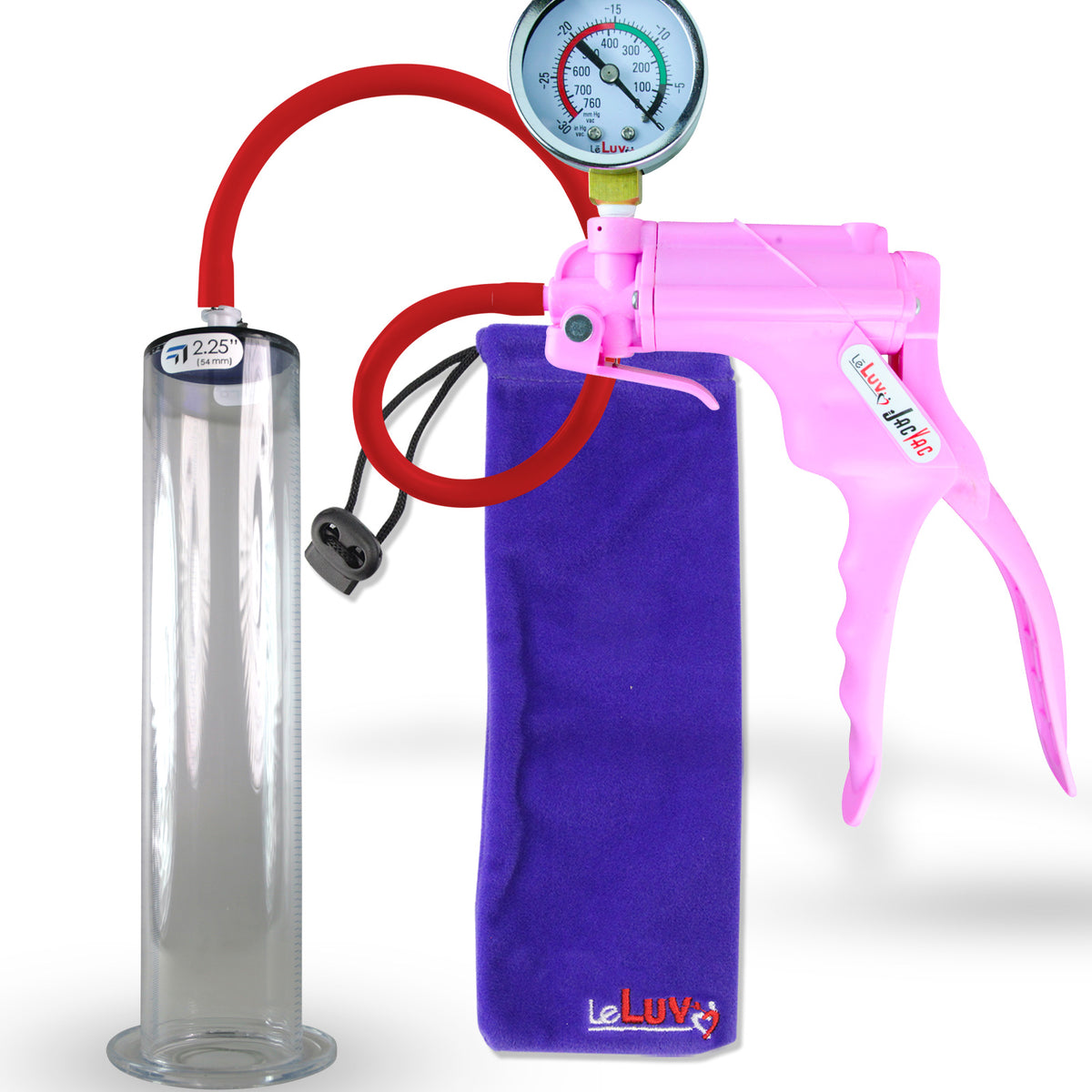 Jacvac Penis Pump | Pink NPT Handle + Gauge, Silicone Hose | 12" x 2.25" Wide Flange Cylinder