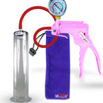 Jacvac Penis Pump | Pink NPT Handle + Gauge, Silicone Hose | 12" x 2.25" Wide Flange Cylinder