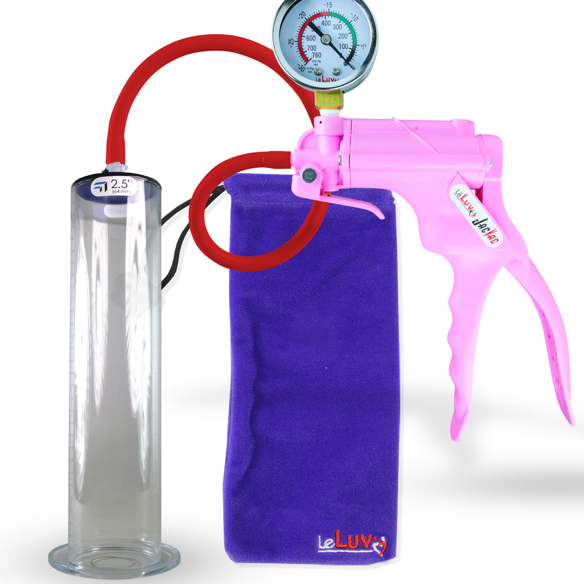 Jacvac Penis Pump | Pink NPT Handle + Gauge, Silicone Hose | 12" x 2.50" Wide Flange Cylinder