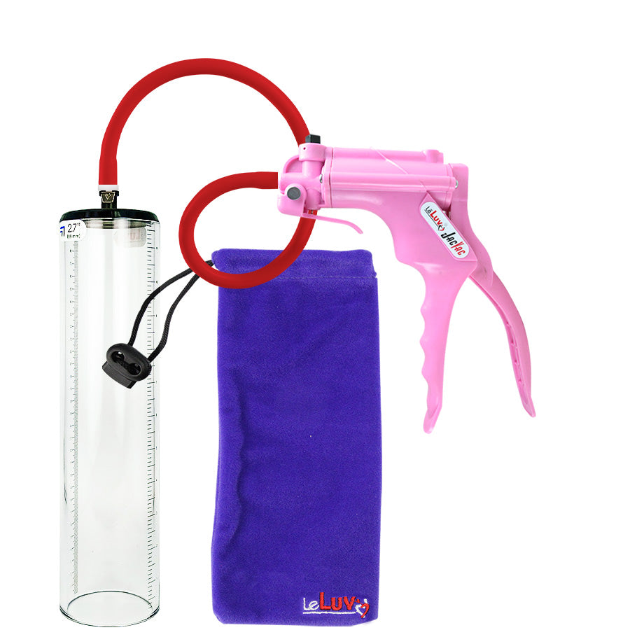 Jacvac Penis Pump | Pink NPT Handle, Silicone Hose | 12" x 2.7" Thick-Walled Penis Cylinder