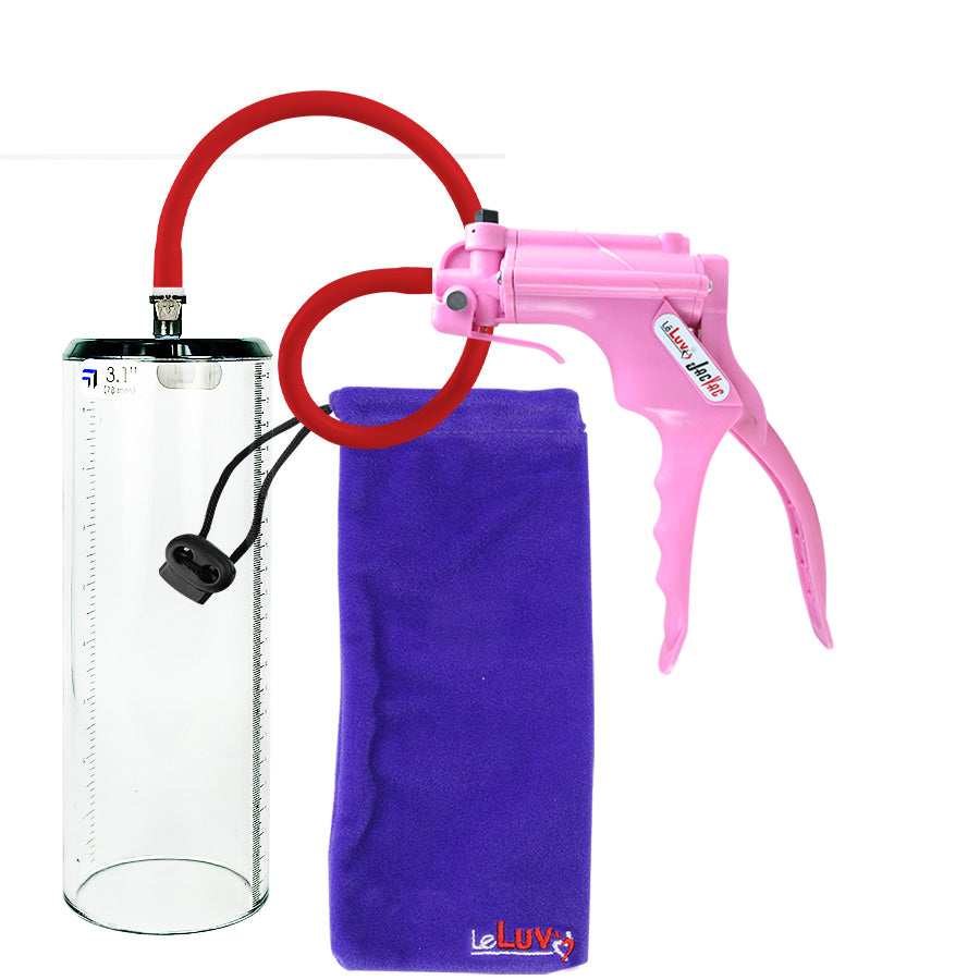 Jacvac Penis Pump | Pink NPT Handle, Silicone Hose | 9" x 3.1" Thick-Walled Penis Cylinder