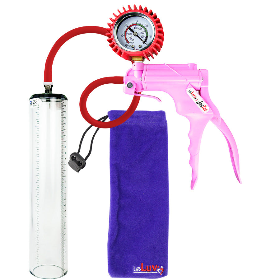 Jacvac Penis Pump | Pink NPT Handle + Protected Gauge, Silicone Hose | 12" x 2.3" Thick-Walled Penis Cylinder