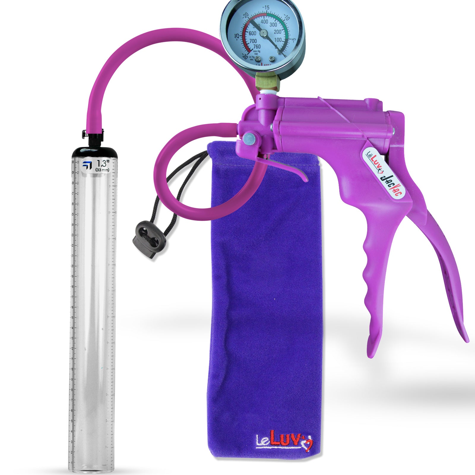 Jacvac Penis Pump | Purple NPT Handle + Gauge, Silicone Hose | 12" x 1.3" Thick-Walled Penis Cylinder