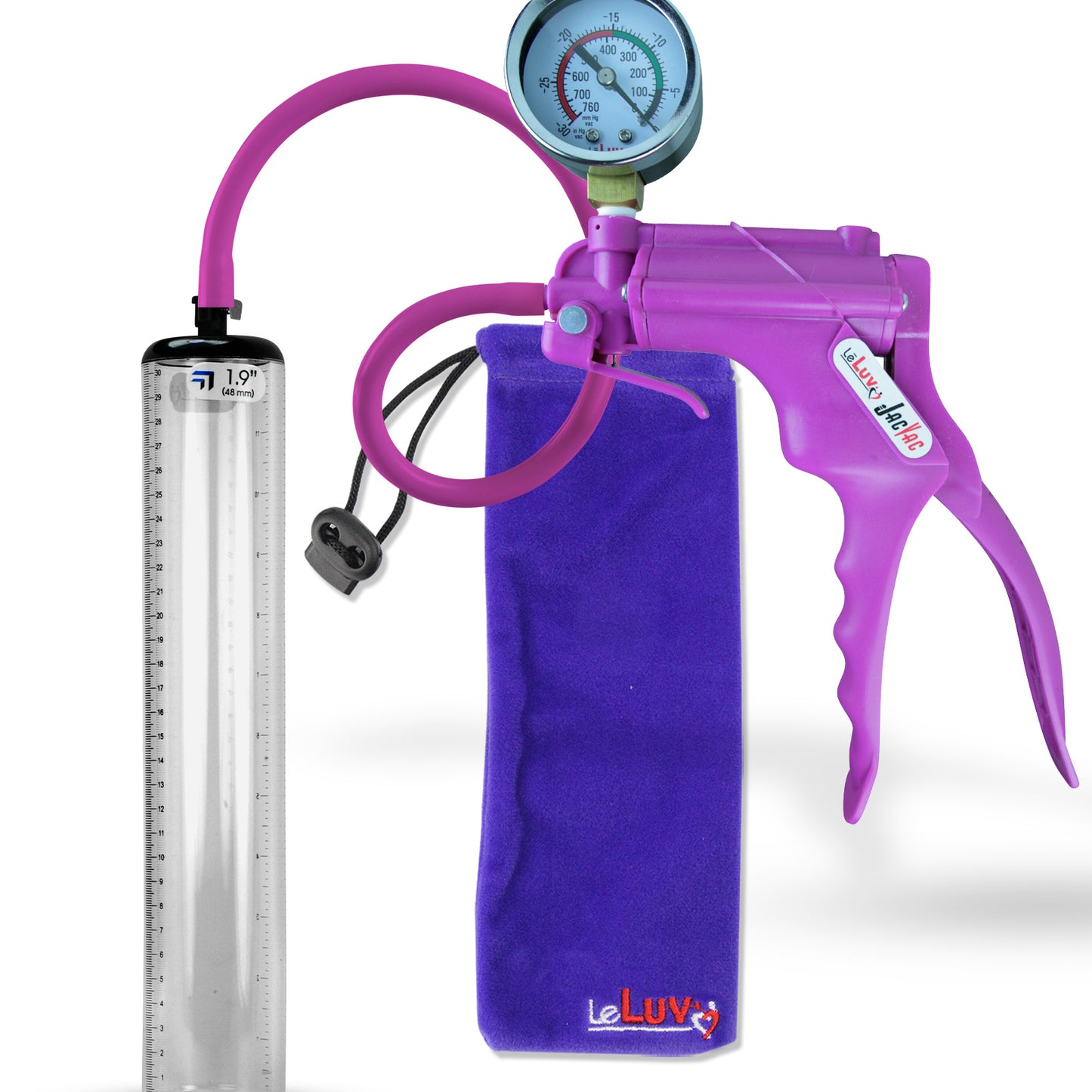 Jacvac Penis Pump | Purple NPT Handle + Gauge, Silicone Hose | 12" x 1.12" Thick-Walled Penis Cylinder