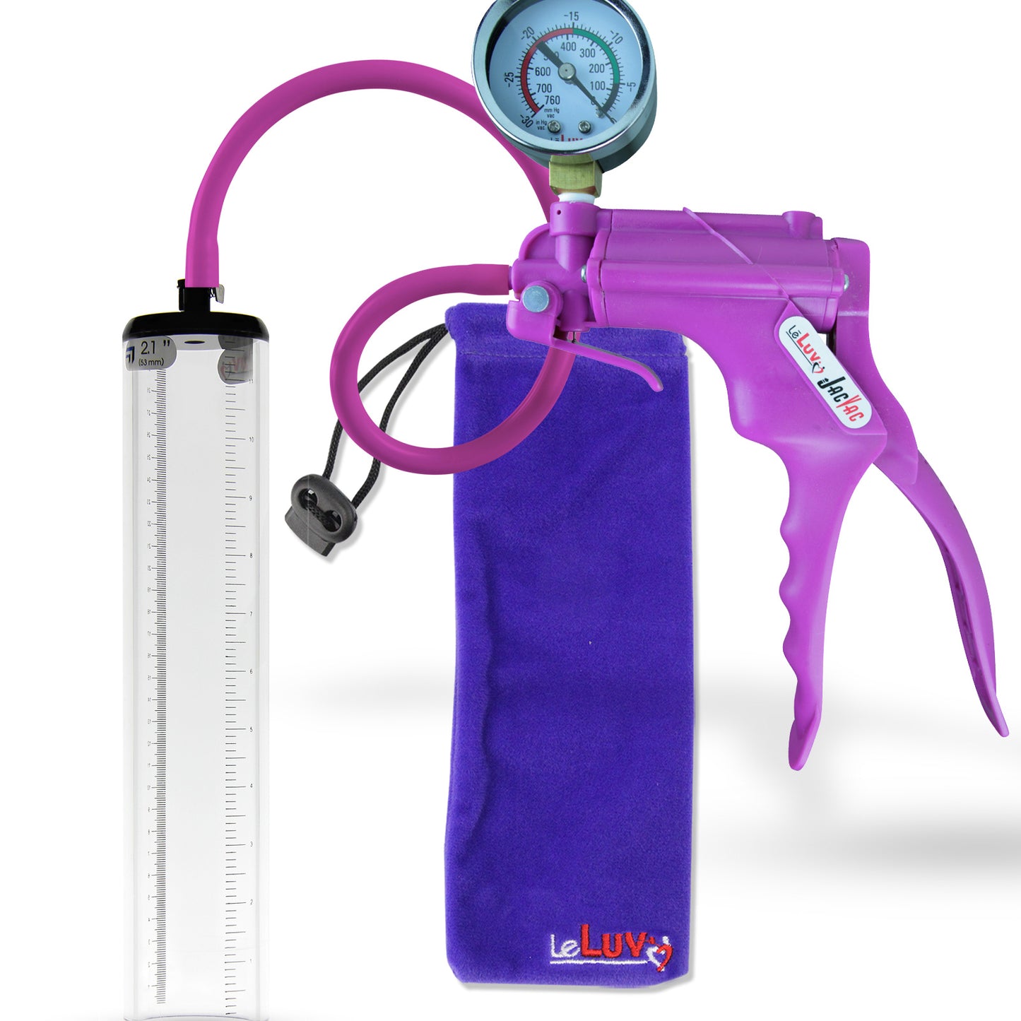 Jacvac Penis Pump | Purple NPT Handle + Gauge, Silicone Hose | 12" x 2.1" Thick-Walled Penis Cylinder