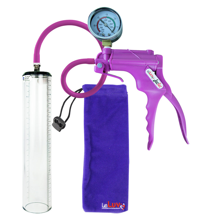 Jacvac Penis Pump | Purple NPT Handle + Gauge, Silicone Hose | 12" x 2.3" Thick-Walled Penis Cylinder
