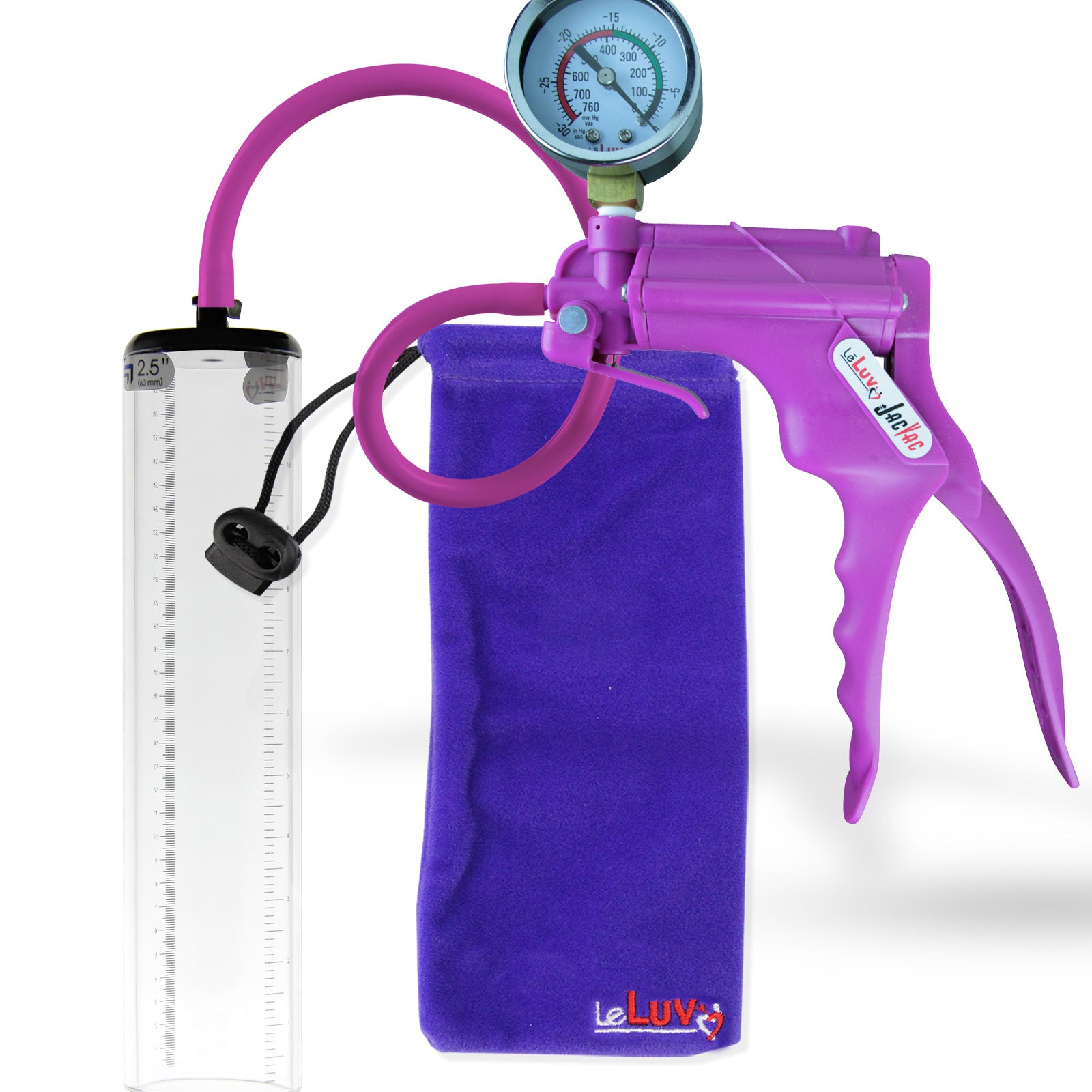 Jacvac Penis Pump | Purple NPT Handle + Gauge, Silicone Hose | 12" x 2.5" Thick-Walled Penis Cylinder