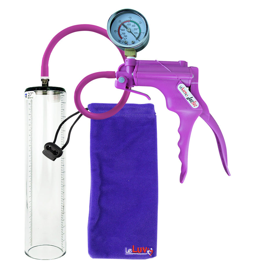 Jacvac Penis Pump | Purple NPT Handle + Gauge, Silicone Hose | 12" x 2.7" Thick-Walled Penis Cylinder
