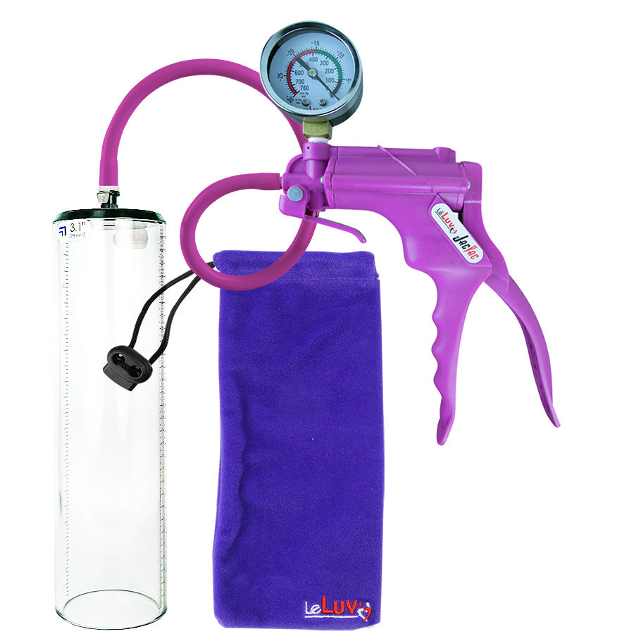 Jacvac Penis Pump | Purple NPT Handle + Gauge, Silicone Hose | 12" x 3.1" Thick-Walled Penis Cylinder