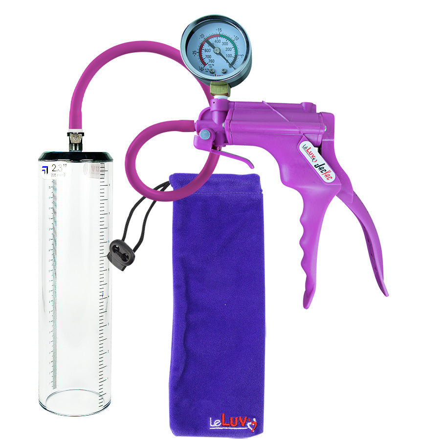 Jacvac Penis Pump | Purple NPT Handle + Gauge, Silicone Hose | 9" x 2.3" Thick-Walled Penis Cylinder