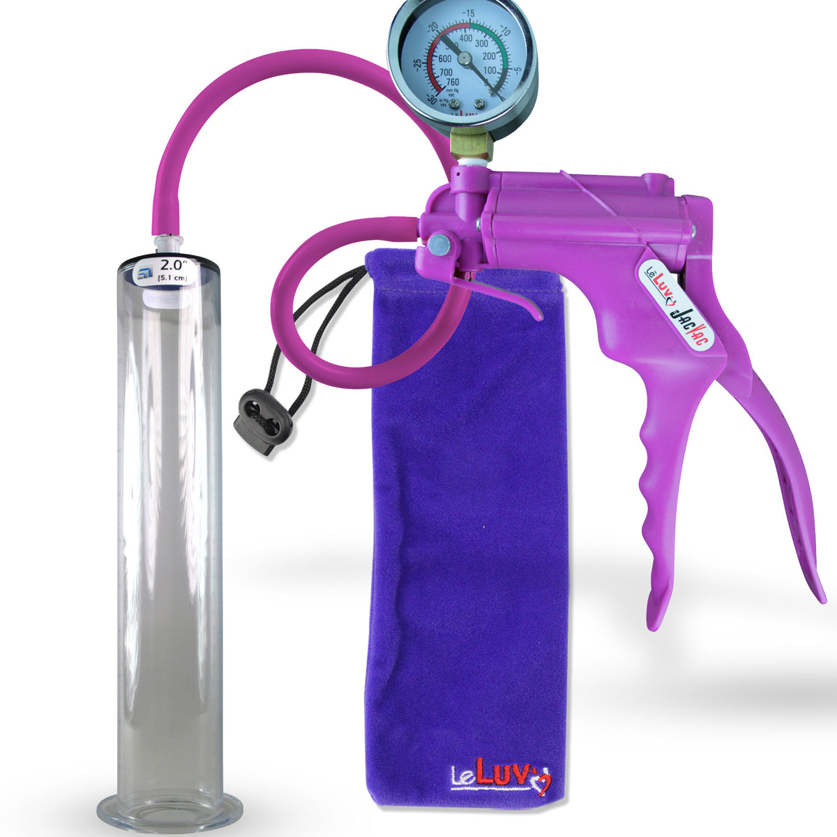 Jacvac Penis Pump | Purple NPT Handle + Gauge, Silicone Hose | 12" x 2.00" Wide Flange Cylinder
