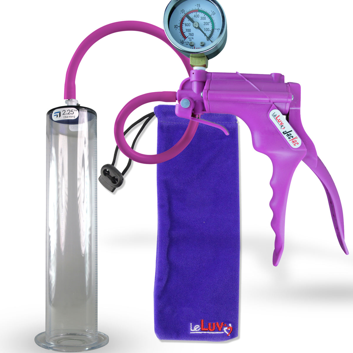 Jacvac Penis Pump | Purple NPT Handle + Gauge, Silicone Hose | 12" x 2.25" Wide Flange Cylinder