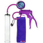 Jacvac Penis Pump | Purple NPT Handle + Protected Gauge, Silicone Hose | 12" x 2.3" Thick-Walled Penis Cylinder