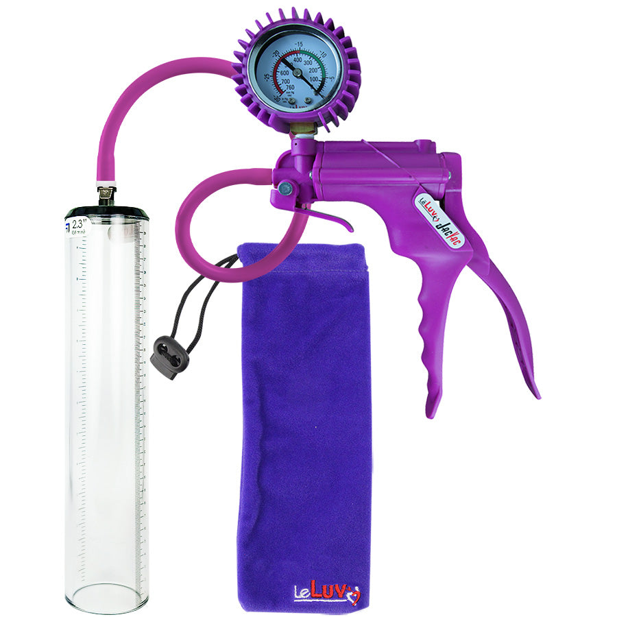 Jacvac Penis Pump | Purple NPT Handle + Protected Gauge, Silicone Hose | 12" x 2.3" Thick-Walled Penis Cylinder