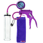 Jacvac Penis Pump | Purple NPT Handle + Protected Gauge, Silicone Hose | 9" x 2.3" Thick-Walled Penis Cylinder