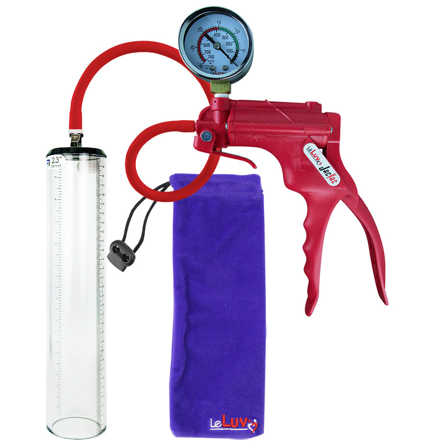 Jacvac Penis Pump | Red NPT Handle + Gauge, Silicone Hose | 12" x 2.3" Thick-Walled Penis Cylinder