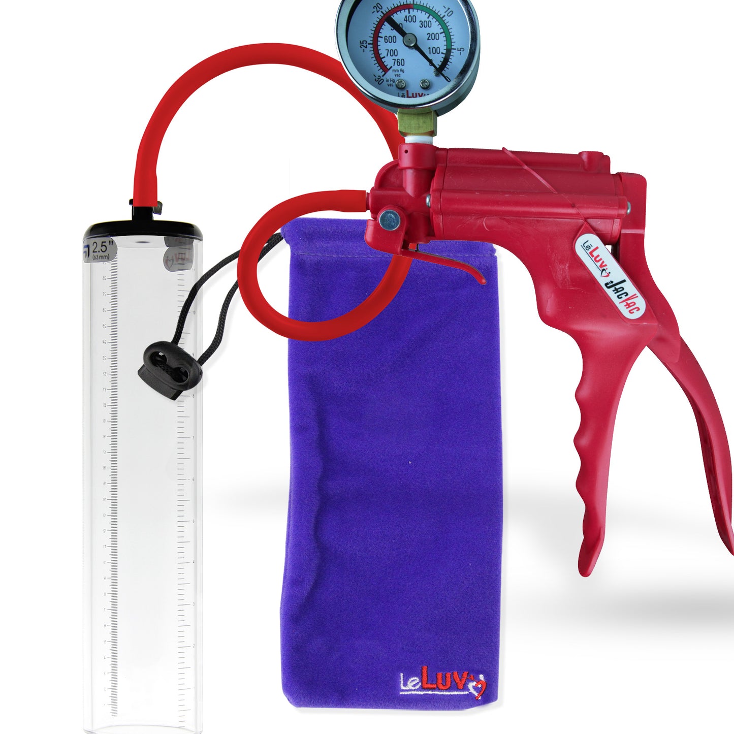 Jacvac Penis Pump | Red NPT Handle + Gauge, Silicone Hose | 12" x 2.5" Thick-Walled Penis Cylinder